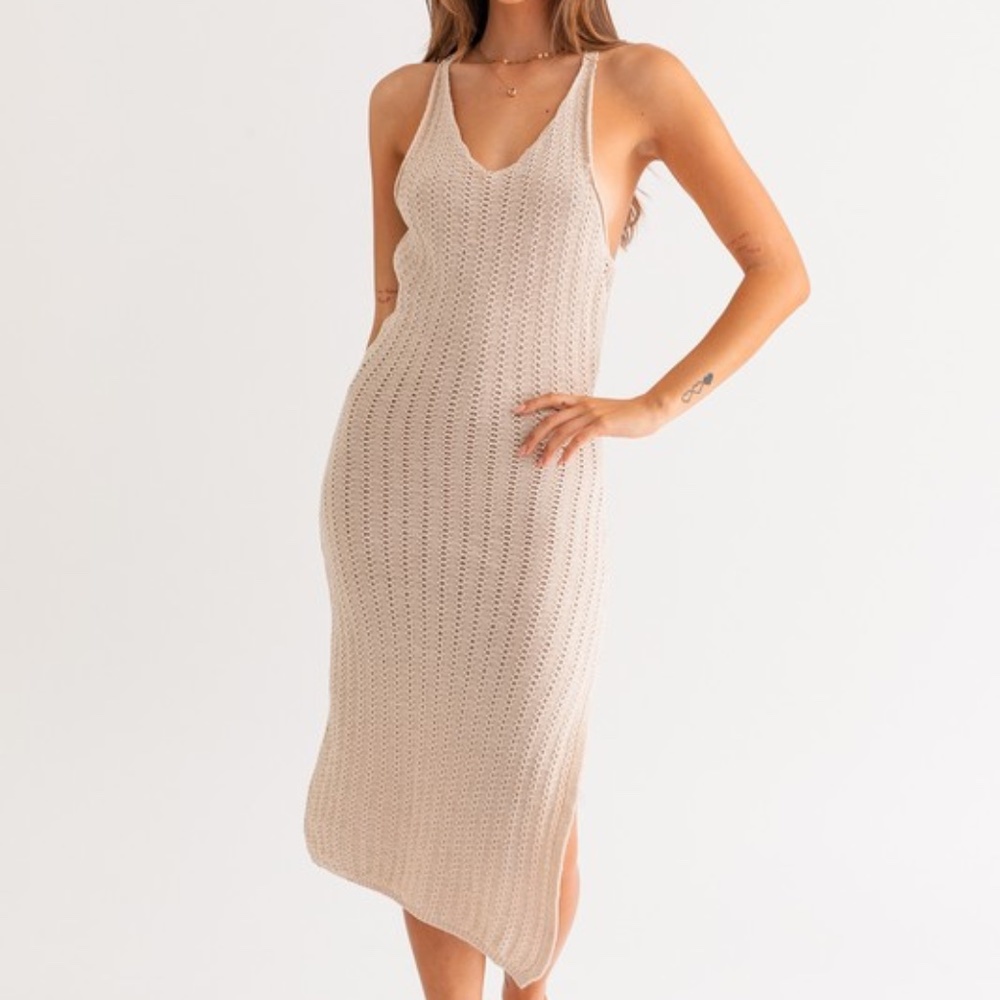 Taupe Halter Neck Midi Dress